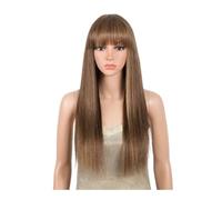 Donne Capelli Pelucas rectas marrón sombreado con flequillo, cabello natural para mujeres negras, sin encaje en la parte delantera, sin pegamento, reflejos marrones rubios extensiones de cabello