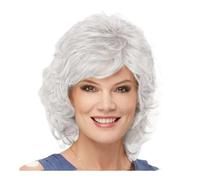 Donne Capelli Pelucas sintéticas cortas rizadas con flequillo para mujer, longitud de hombros, 30 cm extensiones de cabello (White)