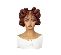 Donne Capelli pelucas trenzadas de encaje completo transparente, peluca sin nudos sintética hecha a mano para mujeres negras 6 pulgadas Extensiones de pelo(rojo-marrón)