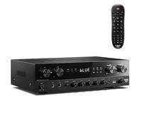 Donner Amplificador de Audio, Amplificador Premium de 4 Canales con Potencia Máxima de 1000 W con Bluetooth 5.0, USB, FM, 2 Entradas de Micrófono, RCA, Entrada de Fibra/Coaxial para el Hogar, Karaoke