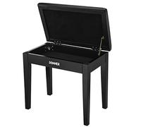 Donner Banco de piano con almacenamiento, banco de teclado de madera maciza, taburete de piano con almohadilla de esponja de alta densidad, color negro