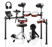 Donner Batería electrónica con Bluetooth, batería eléctrica con trono, auriculares, baquetas, lecciones de melódica, batería electrónica de 450 sonidos con USB MIDI, 5 pads y 3 platillos de tambor