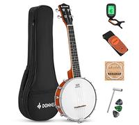 Donner DBU-200 Banjolele de 4 cuerdas para banjo y ukelele de concierto, tamaño de 58,3 cm, piel de tambor Remo Sapele con correa, púa, cuerdas, bolsa de transporte, afinador, barra de ajuste y regla