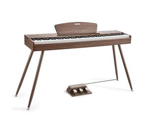 Donner DDP-80 Teclado de Piano Digital 88 Teclas, Acción de Martillo II, Piano Eléctrico para Hogar con Soporte, Triple Pedal, Conexión MIDI y Auriculares, Color Madera Nogal