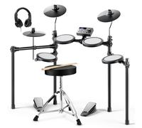 Donner DED-70 Kit de Batería Eléctrica para Niños, Set de Batería Electrónica con 150 Sonidos, 4 almohadillas de malla silenciosas, platillos de 9», 2 pedales, USB MIDI, trono, auriculares, baquetas