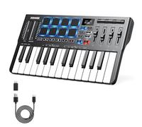 Donner DMK25 Pro - Controlador de teclado MIDI, 25 teclas mini teclado portátil USB-C MIDI con 8 almohadillas de batería, pantalla OLED, barra táctil personalizada, software de producción musical y 40