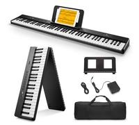 Donner DP-10 Teclado de Piano Portátil 88 Teclas para Principiantes, Teclado de Piano Plegable Bluetooth con Acorde, Grabación, Kit de Batería, Paquete de Piano Digital Plegable con Pedal, Bolsa