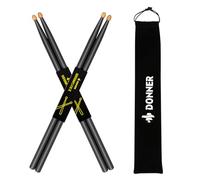 Donner Drum Sticks, 7A Snare Black Drumsticks Classic Maple Wood Drum Sticks with Carrying Bag, 2 Pairs