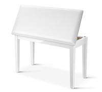 Donner Duet - Banco de piano con almacenamiento, banco de teclado de madera maciza con cojín acolchado de esponjas de alta densidad, color blanco