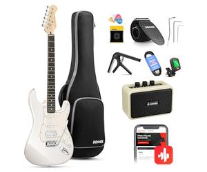 Donner Guitarra Electrica, Pack Guitarra Electrica de Tamaño Completo HSS Pickup Coil Split, Kit Guitarras Electricas Amplificador, Accesorios, DST-152W White