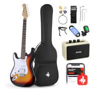 Donner Guitarra Eléctrica para zurdos de tamaño completo de 39 pulgadas con amplificador, bolsa, capo, correa, cuerda, sintonizador, cable y púas (Sunburst, DST-100SL)