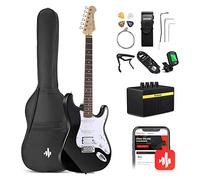 Donner Guitarra Eléctrica Tamaño Completo 39 Pulgadas con Amplificador, Bolsa, Capo, Correa, Cuerda, Sintonizador, Cable y Púas (Negro, DST-100B)