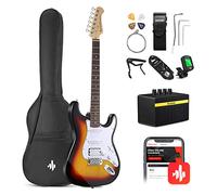 Donner Guitarra Eléctrica Tamaño Completo 39 Pulgadas con Amplificador, Bolsa, Capo, Correa, Cuerda, Sintonizador, Cable y Púas (Sunburst, DST-100S)