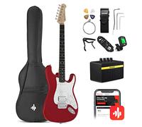 Donner Guitarra Eléctrica Tamaño Completo 39 Pulgadas con Amplificador, Bolsa, Capo, Correa, Cuerda, Sintonizador, Cable y Púas (Rojo, DST-100R)