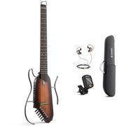 Donner HUSH-I Travel Guitar - Guitarra Acústica Eléctrica Portátil, Ultraligera, Silenciosa, Cuerpo de Caoba con Soporte Desmontable, Bolsa de Transporte y Accesorios