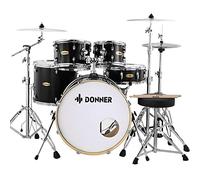 Donner Juego de batería para adultos con sistema silencioso, kit de batería de tamaño completo de 5 piezas, tambor profesional que aporta un sonido brillante y claro, negro