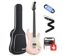 Donner Juego de guitarra eléctrica Full Size, pastillas HSS Coil Split, 39 pulgadas Solid Body ST Guitar Beginner Set con bolsa, correa, cable (Designer Series, Retro Pink)