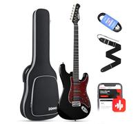Donner Juego de guitarra eléctrica Full Size, pastillas HSS Coil Split, 39 pulgadas Solid Body ST Guitar Beginner Set con bolsa, correa, cable (Designer Series, Knight-Black)