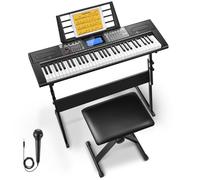 Donner Keyboard Piano 61 Key, Kit de teclado eléctrico con 249 voces, 249 ritmos - Incluye soporte de piano, taburete, micrófono, regalo para principiantes, negro (DEK-610S)