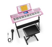 Donner Keyboard Piano 61 Key, Kit de teclado eléctrico con 249 voces, 249 ritmos - Incluye soporte de piano, taburete, micrófono, regalo para principiantes, Rosa (DEK-610S)