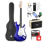 Donner Kit de Guitarra Eléctrica Stratocaster de Tamaño Completo con amplificador, bolsa, capo, correa, cuerda, sintonizador, cable y púas (Azul, DST-102L)