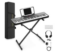 Donner Piano de teclado de 61 teclas, paquete de teclado eléctrico portátil, piano digital para principiantes con USB MIDI, altavoces integrados, auriculares, soporte X, bolsa de transporte, 300 tonos