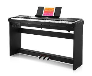 Donner Piano Eléctrico Digital 88 Teclas, Mitad Contrapesadas Teclas, Teclado Musical Adecuado para Principiantes con Soporte de Piano Desmontable y Pedal Triple, DEP-10S, Retro, Negro