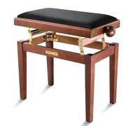 Donner Taburete de Piano Ajustable, Banco de Piano de Madera Maciza con Asiento de Piano y Cojín de Esponja de Alta Densidad, Taburete de Piano de Madera con Elevadores Metálicos, Marrón