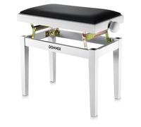 Donner Taburete de Piano Ajustable, Banco de Piano de Madera Maciza con Asiento de Piano y Cojín de Esponja de Alta Densidad, Taburete de Piano de Madera con Elevadores Metálicos, Blanco