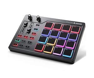 Donner Teclado controlador de almohadilla MIDI USB tipo C, máquina de almohadilla de tambor profesional Beat Maker con 16 almohadillas, salida MIDI, 2 atenuadores asignables y pomos