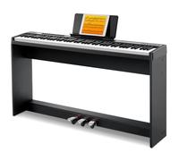 Donner Teclado de piano digital de 88 teclas sensibles a la velocidad con soporte extraíble, piano eléctrico compacto para principiantes con modo Split, pantalla LED y pedal triple, DEP-08