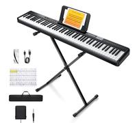 Donner Teclado de piano digital de 88 teclas, teclas sensibles a la velocidad, piano eléctrico portátil con soporte, pedal de sostenido, estuche de transporte y pegatinas para teclado, modelo DEP-1