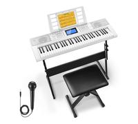 Donner - Teclado Piano de 61 teclas, kit de teclado eléctrico con 249 voces, 249 ritmos, incluye soporte para piano, taburete, micrófono, regalo para principiantes, blanco (DEK-610S)