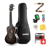 Donner Ukelele Concierto 23 pulgadas Caoba DUC-200D Oscuro, kit de ukelele profesional para adultos principiantes, con lecciones online, funda, cuerdas Aquila, púas, afinador, correa y paño