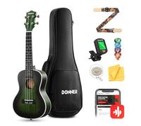 Donner Ukelele Concierto 23 pulgadas Caoba DUC-200G Verde, kit de ukelele profesional para adultos principiantes, con lecciones online, funda, cuerdas Aquila, púas, afinador, correa y paño