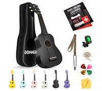 Donner Ukelele Soprano para Principiantes Adultos Ukelele con Bolsa Correa Sintonizador de Cuerda paño de Recogida, DMU-01 21 Pulgadas mate Ukalalee Bundle Kit Macaron Series-Negro