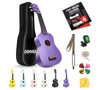 Donner Ukelele Soprano para Principiantes Adultos Ukelele con Bolsa Correa Sintonizador de Cuerda paño de Recogida, DMU-01 21 Pulgadas mate Ukalalee Bundle Kit Macaron Series-Morado