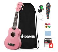 Donner Ukelele soprano para principiantes de 21 pulgadas, kit de iniciación de ukelele con lecciones en línea gratuitas, bolsa, correa, afinador, púas de tela, ukelalee Yukalalee (rosa)