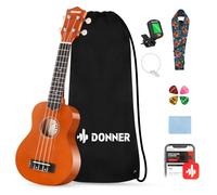 Donner Ukelele soprano para principiantes, kit de iniciación de ukelele de 21 pulgadas con lecciones en línea gratuitas, bolsa, correa, afinador, púas, tela, ukalalee Yukalalee (naranja)