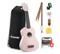 Donner Ukelele soprano para principiantes, kit de ukelele mate de 21 pulgadas con bolsa, correa afinador, cuerdas y púas, lecciones gratuitas en línea (rosa claro)