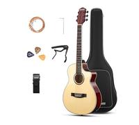 Donner Voyager - Kit de guitarra eléctrica acústica, guitarra JF Cutaway 3/4 con pastilla y afinador integrados, ecualizador de 3 bandas, paquete de guitarra de viaje portátil con bolsa de concierto