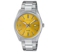 DONOVAL Reloj de pulsera vintage, esfera amarilla, caja de acero inoxidable, resistente al agua para uso diario., plateado