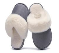 Donpapa Zapatillas de Casa para Mujer Hombre Antideslizante Fur Pantuflas Cálido Invierno Calienta Interior y Exterior YS Azul Gris 280 EU38.5-40