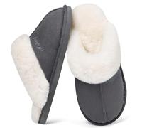 Donpapa Zapatillas de Estar por Casa Mujer Hombre Invierno Peluche Cálido Pantuflas Memory Foam Comodas Confortables Antideslizante Interior Exterior Gris Oscuro 42.5-44