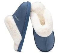 Donpapa Zapatillas de Estar por Casa Mujer Hombre Invierno Peluche Cálido Pantuflas Memory Foam Comodas Confortables Antideslizante Interior Exterior Azul Concordia 40.5-42