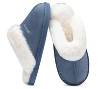 Donpapa Zapatillas de Estar por Casa Mujer Hombre Invierno Peluche Cálido Pantuflas Memory Foam Comodas Confortables Antideslizante Interior Exterior Azul Concordia 36.5-38
