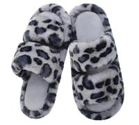 Donpapa Zapatillas de Estar por Casa Mujer Pantuflas Cómodas Cálido con Espuma de Memoria Confort Antideslizantes Interior Exterior Leopardo Gris 260