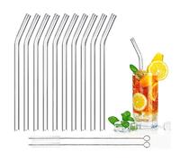 DONQL 10 Piezas Pajitas de Cristal Reutilizables, Pajitas de Vidrio con 2 Cepillos de limpieza, Longitud 20cm, para Té de Burbujas, Cócteles, Jugos, Bubble Tea, Batidos (Curvo)