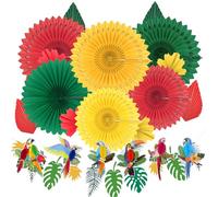 DONQL 21 Piezas Juego de Decoraciones Hawaianas de Fiesta de Verano，6 tropical Bolas de Panal de Loro，Compartimentos de Papel para decoración de Verano
