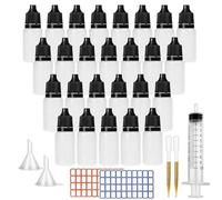 DONQL 26Pzs Botellas de Goteo 10ml, Frasco Cuentagotas de Plástico, Gotero botellas para aceite esencial, reutilizable gotas para los ojos, DIY líquido, con 2 pegatinas y 2 embudos y 2 tubo de ensayo